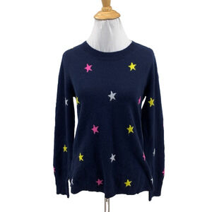 J Crew Sweater Womens S Small Navy Cashmere Star Motif Crew Neck Knit Pullover